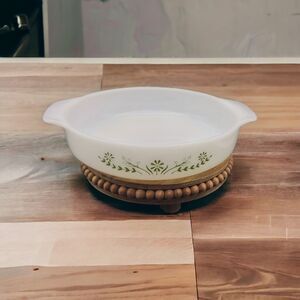 Glassbake Fire King Casserole Green Daisy Daisies Spring Flower 9" Vintage